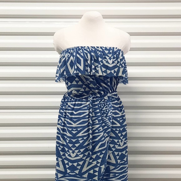 Sweet Pea Dress Womens Small Blue Strapless Faux Wrap Elastic Midi - Picture 3 of 9